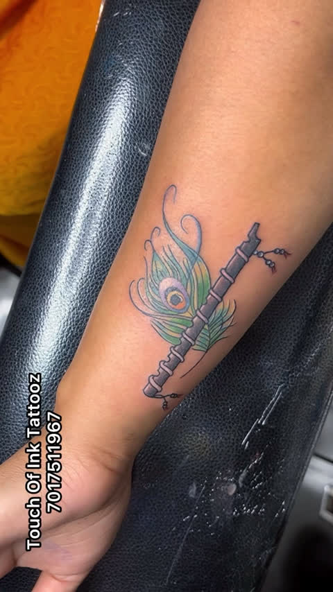 NA Tattoo Studio  Custom calligraphy krishna tattoo with Bansuri flute  and peacock feather For appointments call us at 8800878580  Facebook